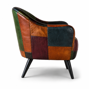 Sillón de Estilo Industrial Tapizado con Diseño de Patchwork, Sillón de Salón Vintage, Silla Lateral para el Hogar, Muebles para Sala de Estar o Cafetería - Product Image 3