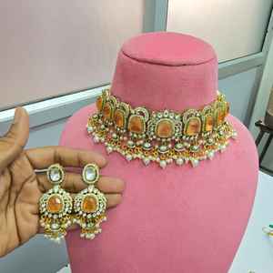 Premium Quality <b>Choker</b> <b>Necklace</b> Set <b>Indian</b> Traditional Jewelry For Wedding, Festive Occasions, Party Wear Beautiful Colours - Product Image 4