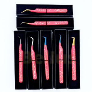 แหนบขนตาปลอมสีชมพูแบบกำหนดเองอุปกรณ์ต่อขนตาเพิ่มวอลลุ่มแบบมืออาชีพฉลากส่วนตัวทำจากสเตนเลสขายส่ง - Product Image 4