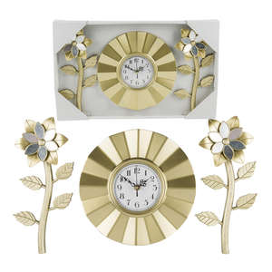 FLOWER WALL CLOCK SET - <b>10</b> <b>INCHES</b> 3 PIECES in GOLD - Product Image 1