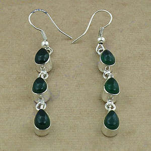 Pendientes colgantes de plata con piedras verdes de corte esmeralda, joyería clásica de moda para mujer - Product Image 1