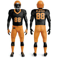 Uniforme de Fútbol Americano Sublimado Unisex, Transpirable, Absorbente de Humedad, 100% Poliéster, Negro y Naranja, con Nombre del Jugador