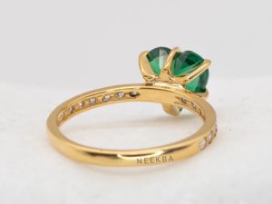 8*8mm corte de corazón Esmeralda cultivada en laboratorio 14K anillo de oro amarillo sólido anillo de Corazón Dorado anillo solitario en forma de corazón por proveedor indio - Product Image 6