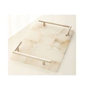 Bandeja de mármol blanco de calidad superior con asas de metal bandeja para servir té y café para accesorios de cocina y mesa - Product Image 6
