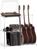 Dudukan gitar rekaman akrilik, Meja rekaman bening dengan penyimpanan vinil, menampung hingga 100 album dan 3 gitar, Modern