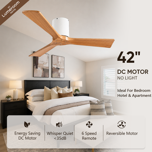 Ventilateur de plafond en bois massif de 42 pouces sans lumière avec télécommande, ventilateur de plafond moderne pour chambre à coucher, salon, maison - Product Image 1