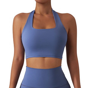 Custom Logo Women Yoga Running Fitness Halter Sports Bras Customized Backless Crop Bras Top with Built in Bra - Product Image 6