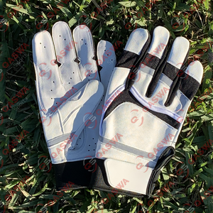 Gants de frappe de baseball en cuir de vachette à manchette longue de couleur blanche personnalisés au design unique - Product Image 3