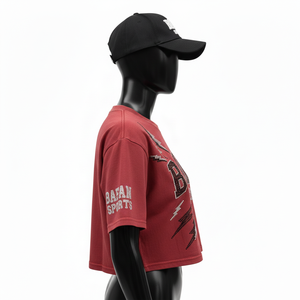 Camiseta corta de algodón premium para mujer, tela suave y transpirable, color rojo, con pedrería termoadhesiva, logotipo personalizado, camiseta corta de algodón para mujer - Product Image 3