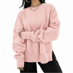Sudadera en blanco para mujer, de gama alta, dividida, 100%, Material de algodón, transpirable, estampado de logotipo personalizado, ropa informal sólida, OEM - Product Image 4