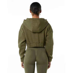 Venta al por mayor de algodón señoras gimnasio en blanco de manga larga chándal Crop Tops Croptop sudadera logotipo personalizado recortada Sudadera con capucha para las mujeres - Product Image 2