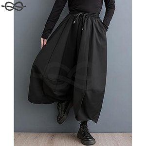 Femmes Puffy Cordon Taille Élastique Goutte Entrejambe Hakama Harem Pantalon Large Jambe Élégant Confortable Casual Bas Occasion - Product Image 3