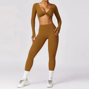 Quick Dry Stretch Long Sleeve Jacket Yoga Set <b>Butt</b> <b>Lifting</b> <b>Leggings</b> Spandex 2 Piece Yoga Wear Set Women Yoga Workout Set - Product Image 1