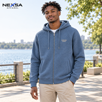 Sweat à capuche bleu texturé pour homme, design personnalisé, fermeture éclair intégrale, avec logo personnalisé, vente en gros pour streetwear décontracté