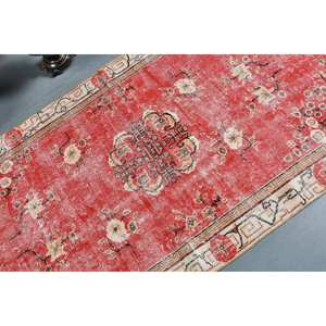 Tapis en laine beige rouge traditionnel 3.6x6.7 pieds Vintage turc grande surface Patchwork motif pour salon couloir décor pour adolescents - Product Image 5