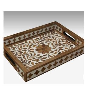 Plateau de service ovale en bois émaillé avec motif floral vintage Plateau décoratif élégant pour collations Table basse Cuisine - Product Image 6
