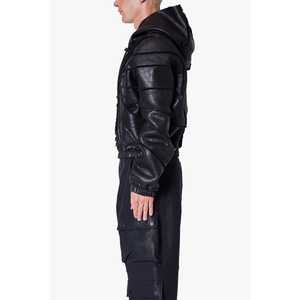 Sudadera corta con capucha de cuero negro - Product Image 6