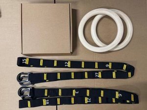 Wooden Gymnastics Rings Adjustable Suspension Trainer Non Slip Numbered <b>Straps</b> Pull Up Exercise Rings for Home Gym - Product Image 4