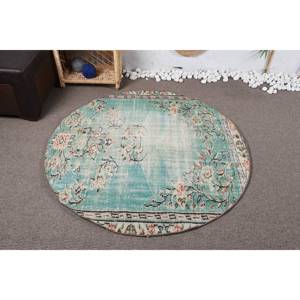 Alfombra Floral de lana clásica Vintage de 4,6x4,6 pies, diseño de retazos azul Beige para sala de estar adolescente, modelo de pasillo rectangular de látex - Product Image 1