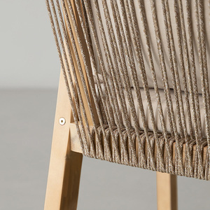 เก้าอี้รับประทานอาหารที่ทำจากโครงไม้สักเนื้อแข็งพร้อมเชือกทอที่พนักพิงและมีเบาะรองนั่งสำหรับการใช้งานกลางแจ้งและในร่ม - Product Image 5