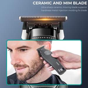 Tondeuse à barbe sans fil professionnelle pour hommes, lame en céramique MIM T à écartement zéro, tondeuse de barbier, tondeuse à cheveux, alimentation par batterie - Product Image 6