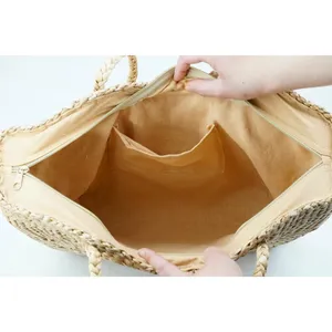 Bolsas y cesta de paja dura más vendidas, bolsas veganas naturales de jacinto de agua, diseños OEM aceptables personalizados de HNH Craft Handmade Vie - Product Image 5