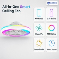 Ventilateur de plafond LED intelligent RGB moderne avec 6 vitesses, contrôle par application, variateur d'intensité, moteur en cuivre pur pour chambre à coucher et salon
