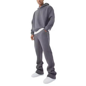 Chándal acampanado para hombre, ropa de calle con gráfico 3D Puff Print Stacked Sweatsuit Raw Hem Cut Edge Hoodie Jogger, conjunto de pantalones de chándal, lavado ácido - Product Image 1