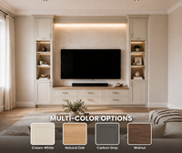 Meuble TV mural moderne KEJIA gris clair pour salon avec tiroirs de rangement et étagères de présentation