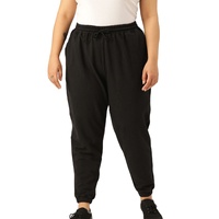 Pantalon Harem Jogger Noir pour Femme, Taille Mi-Haute, Cordon de Serrage, Coupe Ajustée, Longueur Cheville, Décontracté, en Coton Tricoté Polaire, Couleur Unie, Vêtement d'Hiver