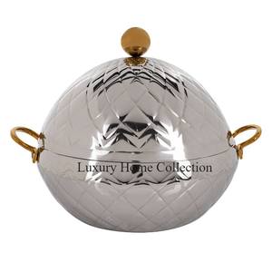 Grande casserole de table en métal au design martelé couleur argent en acier inoxydable brillant poli fournitures d'hôtel faites à la main - Product Image 4