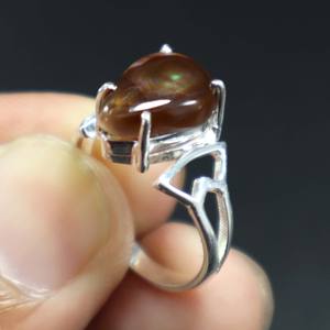 Anillo de ágata de fuego mexicano Natural de Plata de Ley 925, cabujón liso, piedra preciosa, joyería de boda, Plata de ágata de fuego tachonada con diamantes - Product Image 4