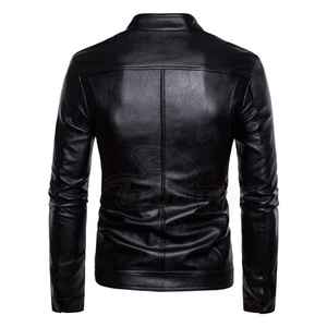 Chaqueta de cuero casual de invierno para hombre al por mayor con cuello alto, teñido liso y cierre de cremallera - Product Image 2