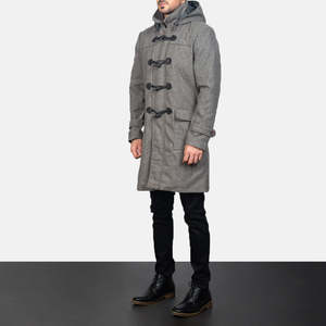 Grey Knitted Woolen Fashion Hooded Duffle <b>Coat</b> with <b>Camel</b> Filling and Nylon Shell - Product Image 2