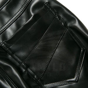 Pantalones de cuero con estampado de logotipo personalizado, pantalones de cuero para hombre, pantalones negros de cuero de cintura alta Real para hombre - Product Image 4