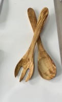 InterCraft 2-delige set van natuurlijke olijfhouten ecologische keukengerei - saladevork en -lepel 30cm