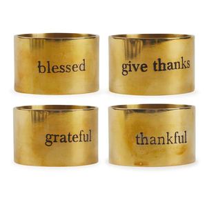 Anneau de serviette en laiton estampé Grateful, or, cuisine, restaurant, décoration de la maison, mariage, hôtel, vaisselle de bureau, fabriqué en Inde, vente en gros - Product Image 3