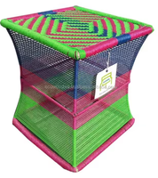 Tabouret ottoman en bambou multicolore, véritablement fait main, écologique, style farmhouse, mobilier d'extérieur, repose-pieds pour salle à manger, jardin, salon