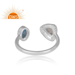 Última tendencia de plata esterlina fina Arco Iris Luna piedra y Londres Topacio Azul piedra preciosa anillo ajustable fabricante de joyería personalizada - Product Image 4