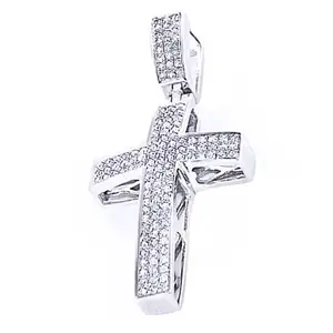 1/2 Ct simulierter runder Diamant-Herrenkreuz-Anhänger 14K weiß vergoldet