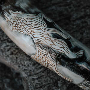 Personalized Viking <b>Drinking</b> <b>Horn</b> Real Cow <b>Horn</b> with Custom Logo & Stand - Product Image 2