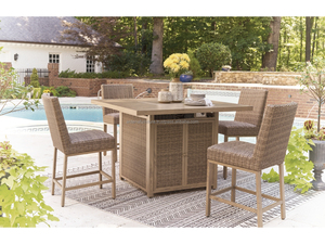 Ensemble de table à manger moderne en osier robuste de style farmhouse, chaises de jardin confortables, mobilier d'extérieur pour cour et salon - Product Image 4
