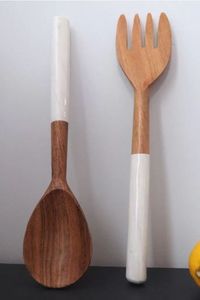 Juego de servidor de ensalada con estampado de esmalte de madera de mango, vajilla de Restaurante elegante para el hogar, cubiertos de decoración para bodas - Product Image 6