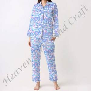 Conjunto de Pijama de Algodón 100% para Mujer, Ropa de Dormir Suave para el Hogar, Conjunto de Pijama de Primavera/Verano con Estampado Floral/Personajes/Letras/Estampado/Vacaciones/Árbol PJ044 - Product Image 4