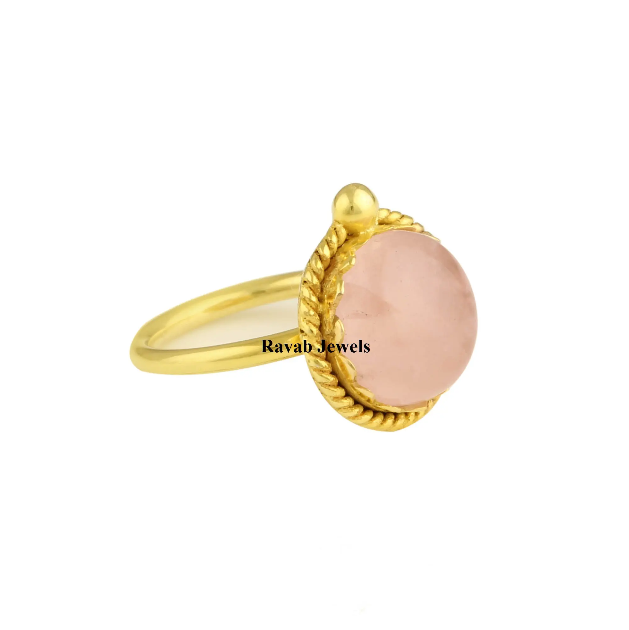 Wholesale Supplier Natural Rose Quartz Healing Gemstone Solid 925 Sterling Silver Gold Plated Designer Bezel Set Ring For Women