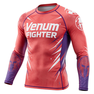 เสื้อรัดกล้ามเนื้อแขนยาว Venum Fighter Rash Guard สีแดงม่วง พิมพ์ลายแบบ Sublimation สำหรับกีฬา MMA Venum Fighter Rash Guard - Product Image 2