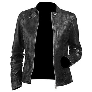 Veste en cuir de motard décontractée pour femmes, en cuir d'agneau véritable, veste de moto élégante, vêtements d'extérieur décontractés pour femmes - Product Image 1