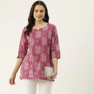 Túnica Estampada de Corte Entallado para Mujer, Kurta Recta de Viscosa y Rayón con Estampados Étnicos, Kurti Corta Estampada - Product Image 1
