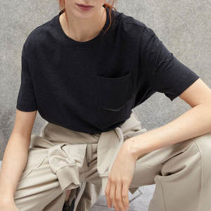 T-shirt en jersey de coton extensible à col en O pour femmes avec poche d'ombre Conceptions imprimées sur mesure Fournisseur de vêtements décontractés-Matériau en nylon - Product Image 2