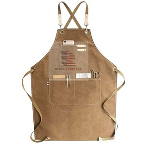 Delantal de barbero profesional al por mayor con lona de bolsillo y delantales de uso de salón de algodón - Product Image 1